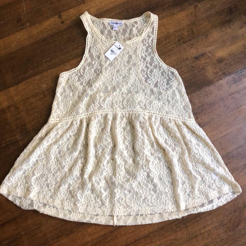 Express Ivory Lace Detailed Tank Top with Peplum Waist Size Small New